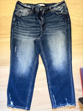 Maurices Women’s Kancan Distressed Blue Straight Crop Jeans, 16